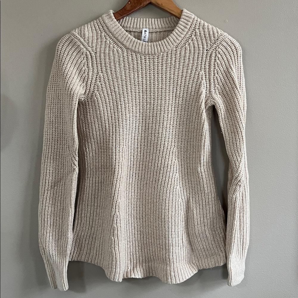 Athleta Sierra Crewneck wool blend flared hem sweater tan sweater XS